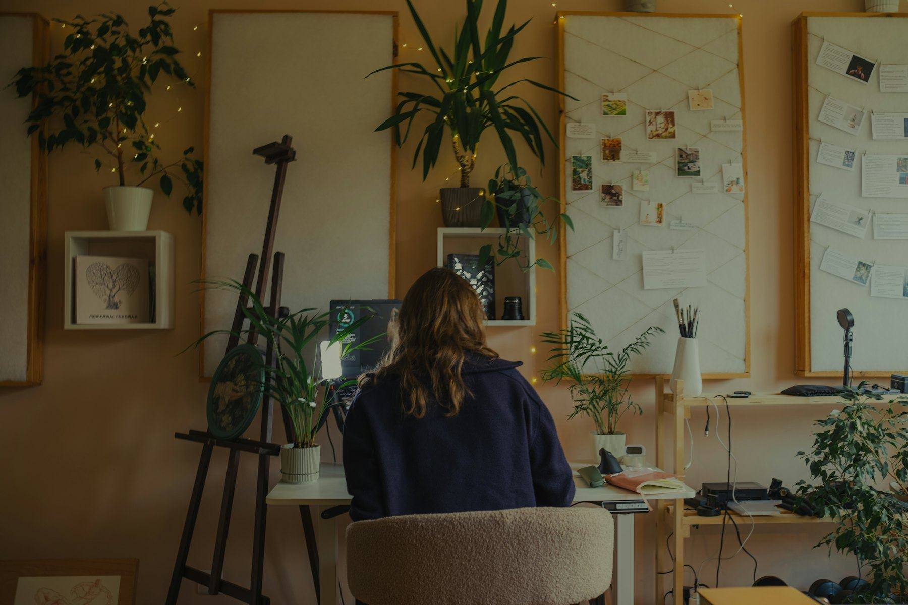 A creative studio in warm light